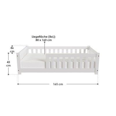 Detská posteľ 80x160 cm, s roštom a bezpečnostnou bočnicou