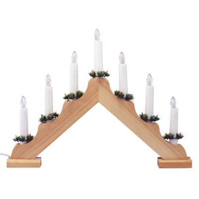 Vianočná dekorácia - drevený svietnik, 7 LED diód