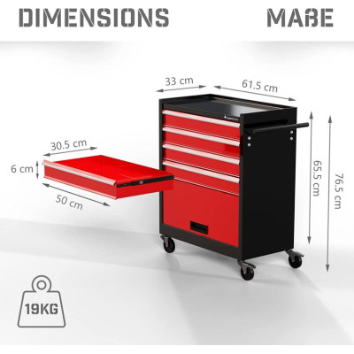 TIMBERTECH Vozík na kolieskach, 4 zásuvky s vložkami