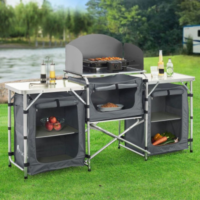 Skladacie kempingové kuchynské zariadenie,odkladací police