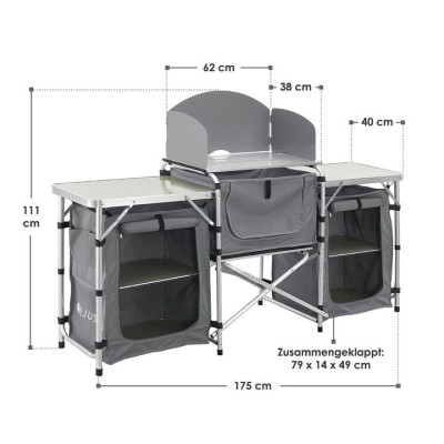 Skladacie kempingové kuchynské zariadenie,odkladací police