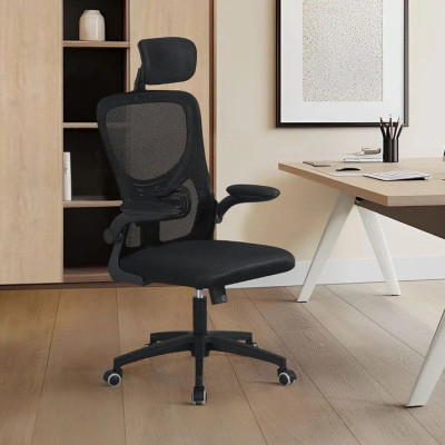 Ergonomická kancelárska stolička, čierna s opierkou hlavy