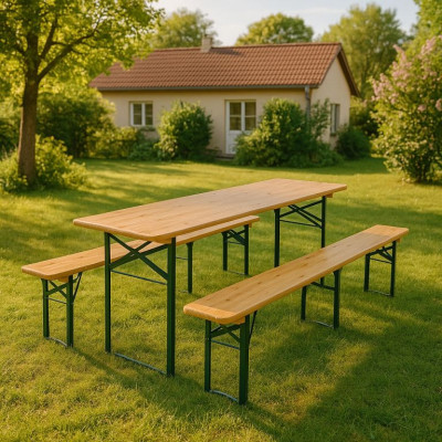 Pivný set 220 cm z jedľového dreva, skladacia, nosnosť 250kg