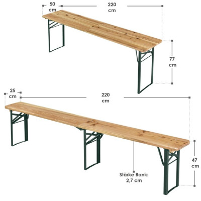 Pivný set 220 cm z jedľového dreva, skladacia, nosnosť 250kg