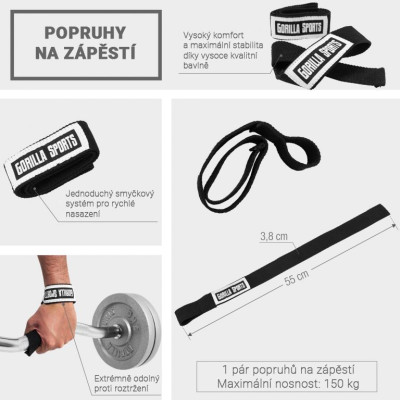 Gorilla Sports Popruhy na zápästie, čierna/biela