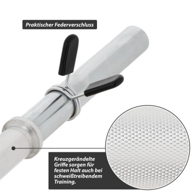 MAXXIVA Zakrivená obojručná EZ tyč 130 cm, strieborná