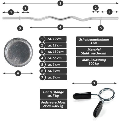 MAXXIVA Zakrivená obojručná EZ tyč 130 cm, strieborná