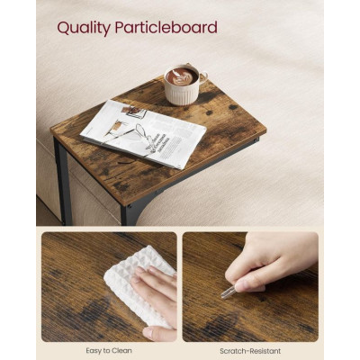 Bočný stolík v tvare C, rustikálny hnedý/čierny