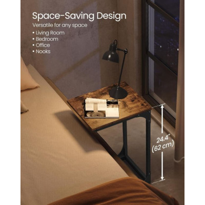 Bočný stolík v tvare C, rustikálny hnedý/čierny