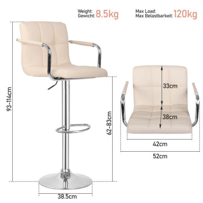 MIADOMODO Barová stolička 2ks, s lakťovými opierkami, béžová