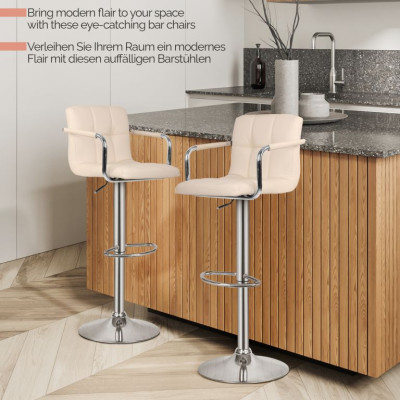 MIADOMODO Barová stolička 2ks, s lakťovými opierkami, béžová