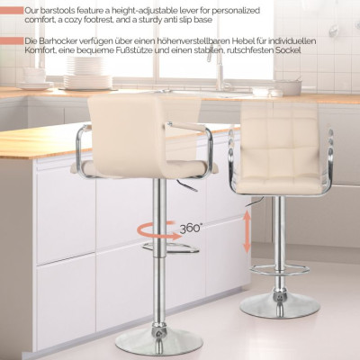 MIADOMODO Barová stolička 2ks, s lakťovými opierkami, béžová