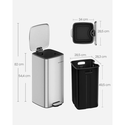 SONGMICS 30l pedálový odpadkový koš z nerezu, Soft Close