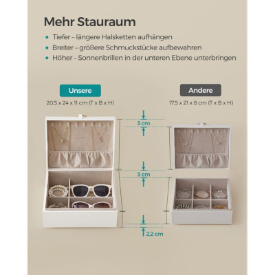 SONGMICS šperkovnica s priehradkami a úchytom, 2poschodový