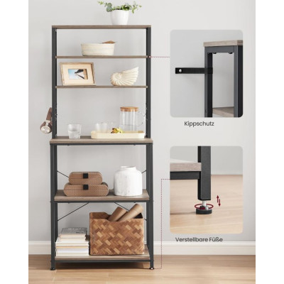 Kuchynský regál 6 políc, rustikálne drevo/čierna, 60×40×167