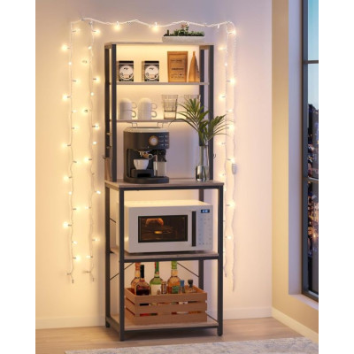 Kuchynský regál 6 políc, rustikálne drevo/čierna, 60×40×167