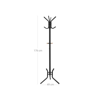 Kovový vešiak na oblečenie, 12 háčikov, čierny, výška 178 cm
