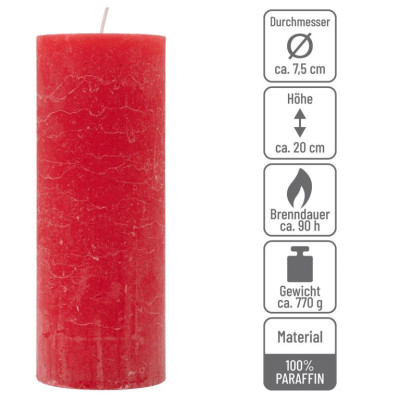Červená parafínová sviečka rustikálna 20 cm, 90 h, sada 4 ks