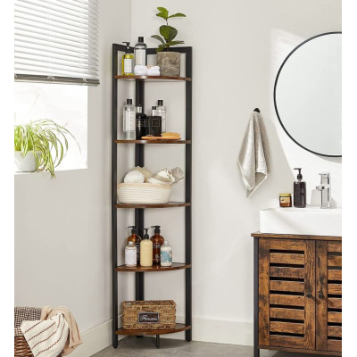 Rohová policová jednotka s 5 policami, industriálny štýl