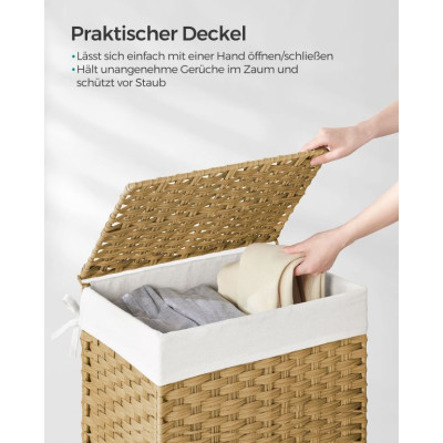 Pletený košík na bielizeň s vekom a vyberateľnou vložkou,90l