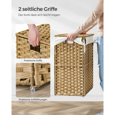 Pletený košík na bielizeň s vekom a vyberateľnou vložkou,90l