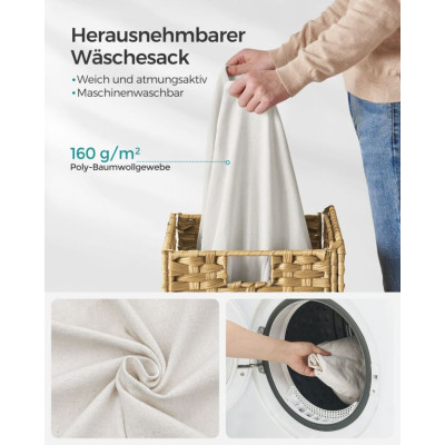 Pletený košík na bielizeň s vekom a vyberateľnou vložkou,90l