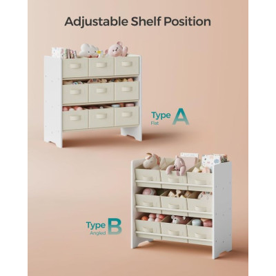 Detský organizér na hračky s 9 boxmi, biely, 62,5x29,5x60 cm