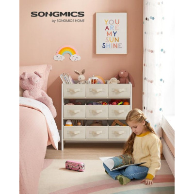 Detský organizér na hračky s 9 boxmi, biely, 62,5x29,5x60 cm