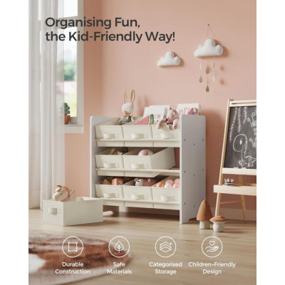 Detský organizér na hračky s 9 boxmi, biely, 62,5x29,5x60 cm