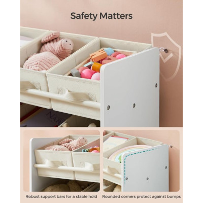 Detský organizér na hračky s 9 boxmi, biely, 62,5x29,5x60 cm