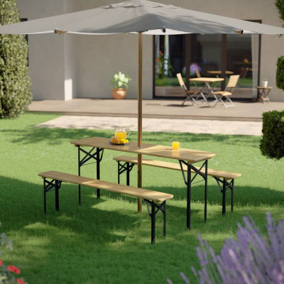 Záhradný pivný set, skladací, drevo/kov, 170 cm