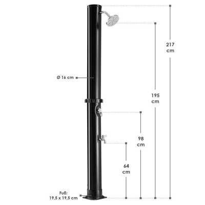 Vonkajšia solárna sprcha s objemom 35 l, dažďovou hlavicou