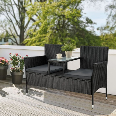 Dvojmiestna lavica z polyrotangu s odkladacím stolíkom