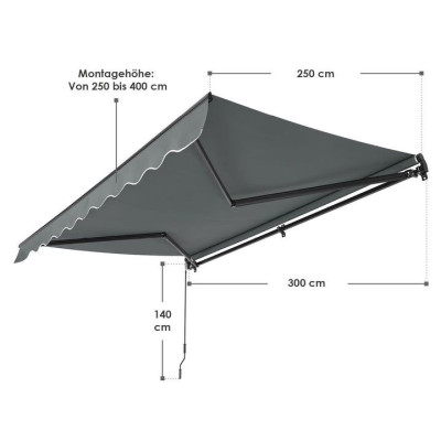 Vonkajšia markíza 300 x 250 cm, sivá,s nastaviteľným sklonom