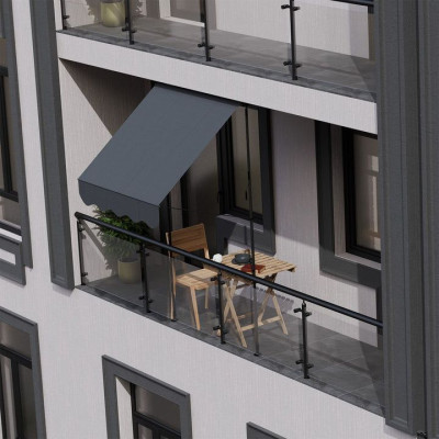 Balkónová markíza 200x120 cm, sivá, výškovo nastaviteľná