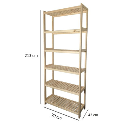 Drevený regál borovica 70x213x43 cm, 6 políc, nosnosť 25 kg