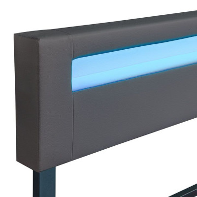 Moderná sivá čalúnená posteľ 180x200 s LED a roštom.