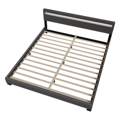 Moderná sivá čalúnená posteľ 180x200 s LED a roštom.