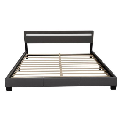 Moderná sivá čalúnená posteľ 180x200 s LED a roštom.