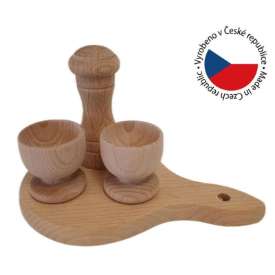 Bukový raňajkový set s držiakmi na vajíčka a slánkou