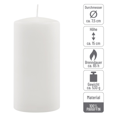 Biela parafínová sviečka 15 cm, doba horenia 65 hodín, 2 ks