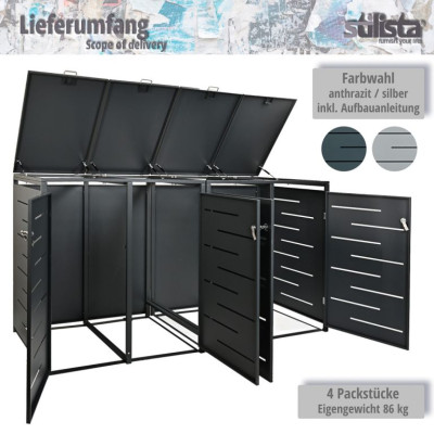 STILISTA skriňa na 4 popolnice 260 x 80 x 116 cm, antracit