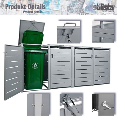 STILISTA skriňa na 4 popolnice 260 x 80 x 116 cm, antracit