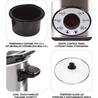 Keramický pomalý hrniec s digitálnym časovačom 4,5 l nerez