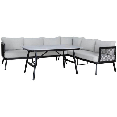 Moderná hliníková rohová súprava, čierna, svetlosivá, kameň