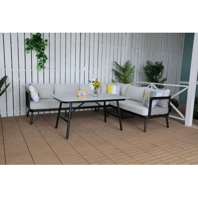 Moderná hliníková rohová súprava, čierna, svetlosivá, kameň