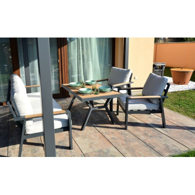 Jedálenský stôl na terasu hliník/teak grafit 138x80 cm