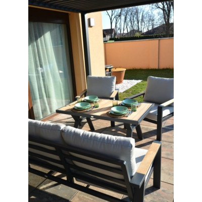 Jedálenský stôl na terasu hliník/teak grafit 138x80 cm