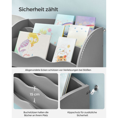 Detský regál na knihy a hračky, sivý, 93 × 100 cm