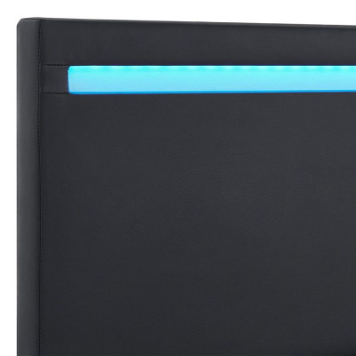 Moderná čierna čalúnená posteľ 140x200 s LED a roštom